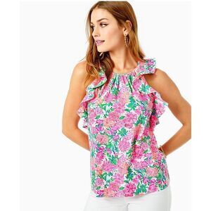 LILLY PULITZER Marlee Ruffle Halter in Resort White Thats What I Herd. SZ L